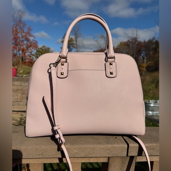 EUC! Michael Kors Sandrine Blush Pink Studded Domed Large Satchel Bag Crossbody - Picture 5 of 13